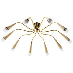 Brass Spider Sputnik Flush Mount Chandelier, 1960s