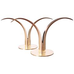 Pair of Ivar Alenius Bjork "Lily" Brass Candleholders for Ystad Metall 9