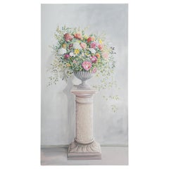 18th Century Hand Painted Decorative Panel with Ancient Column and Flowers