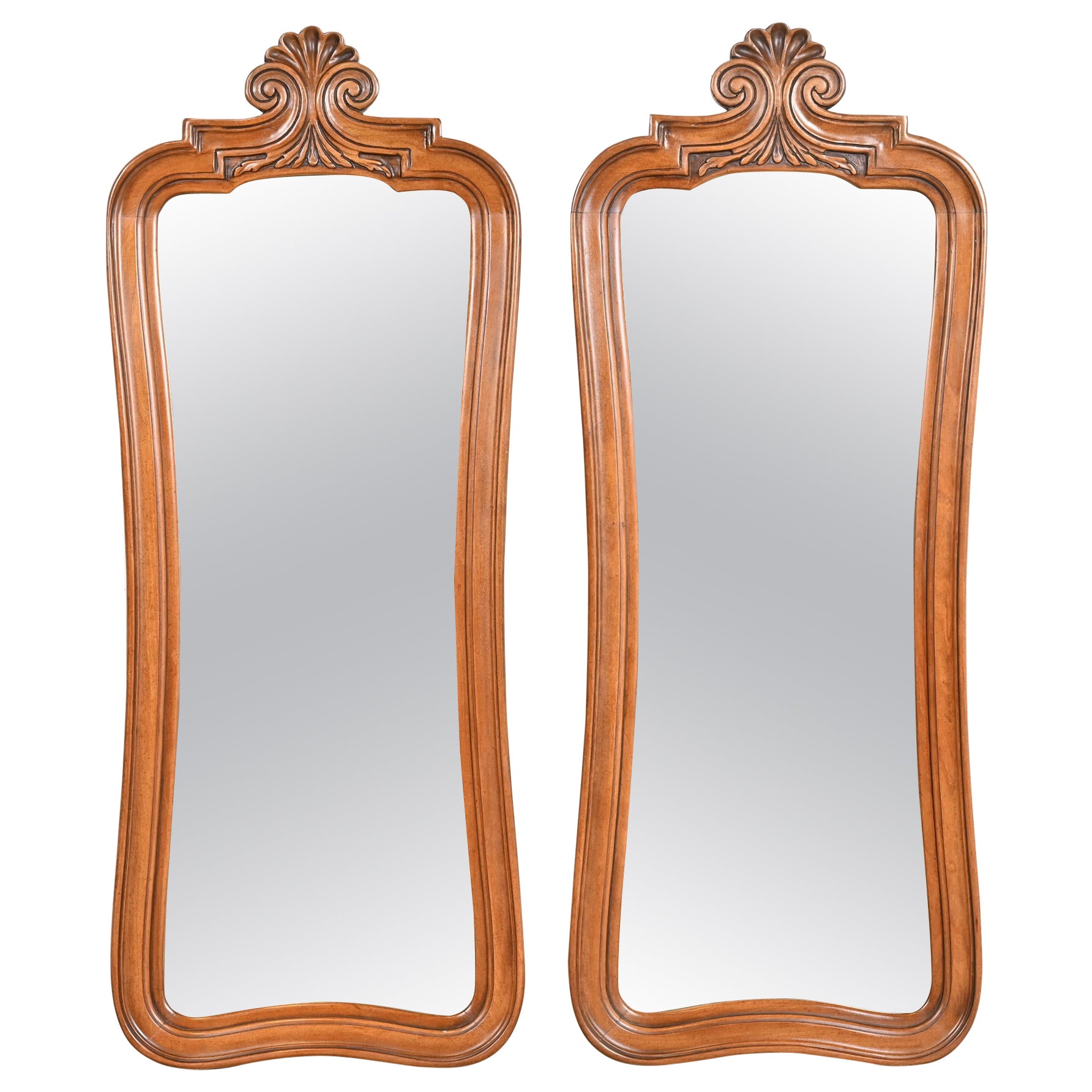White Furniture French Provincial Louis XV Carved Fruitwood Tall Wall Mirrors
