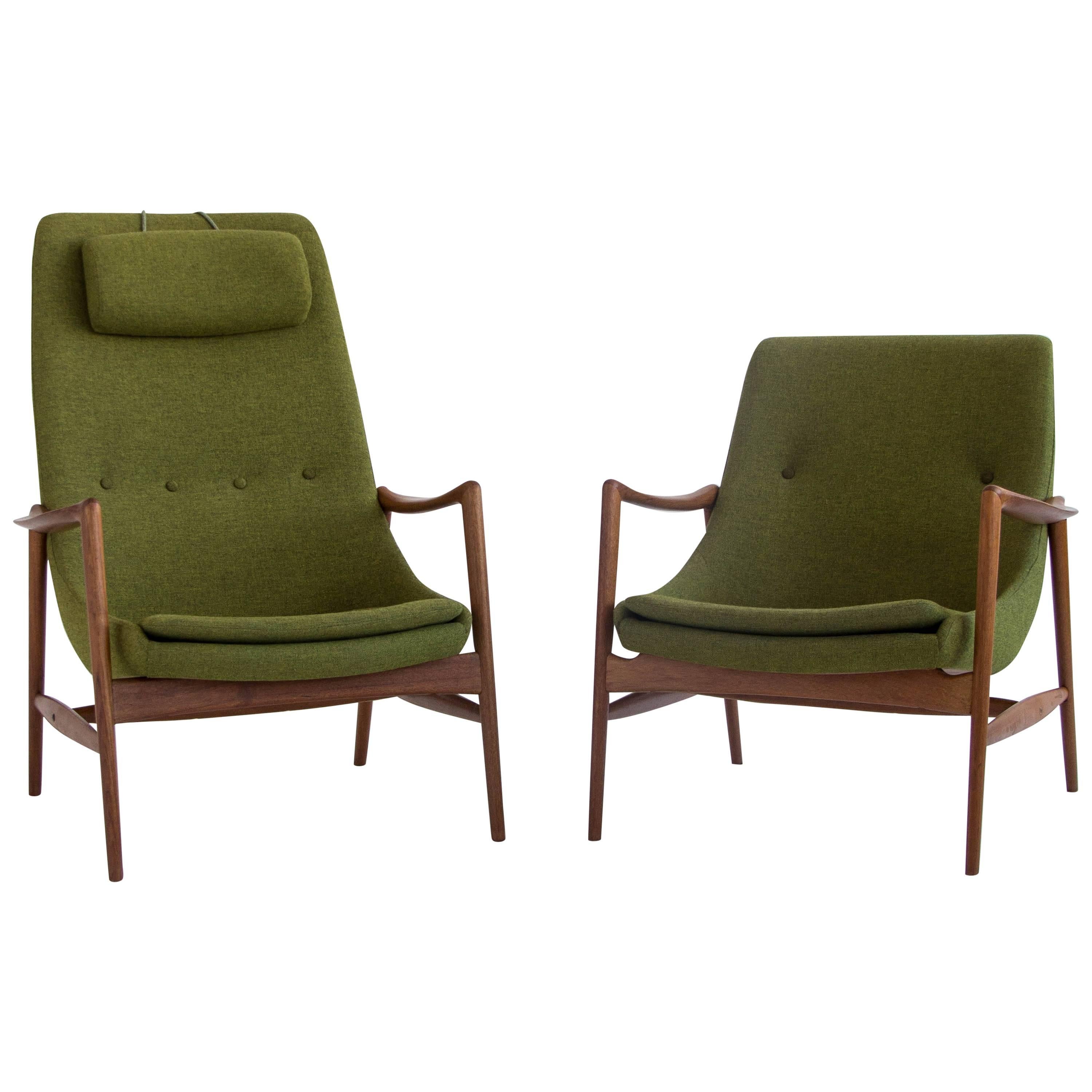 All Original Danish Pair of Teak Rastad and Relling Lounge Chairs