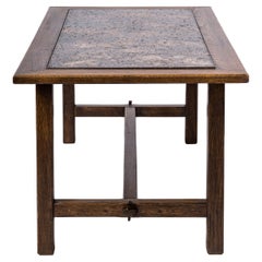 Tinted Oak & Glazed Lava Stone Coffee Table - France 1970's