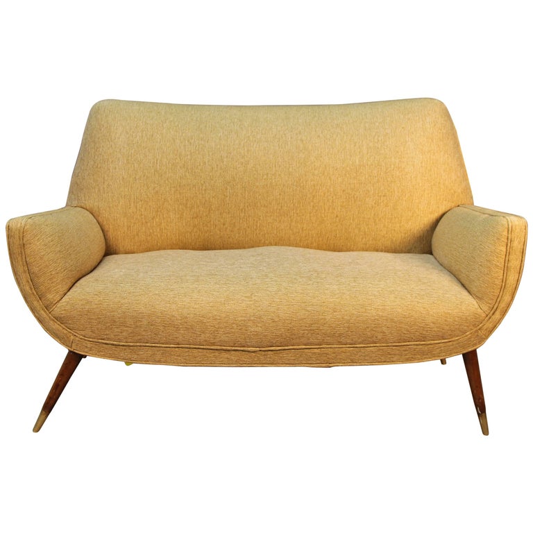 MidCentury Modern Upholstered Loveseat at 1stDibs velvet loveseat