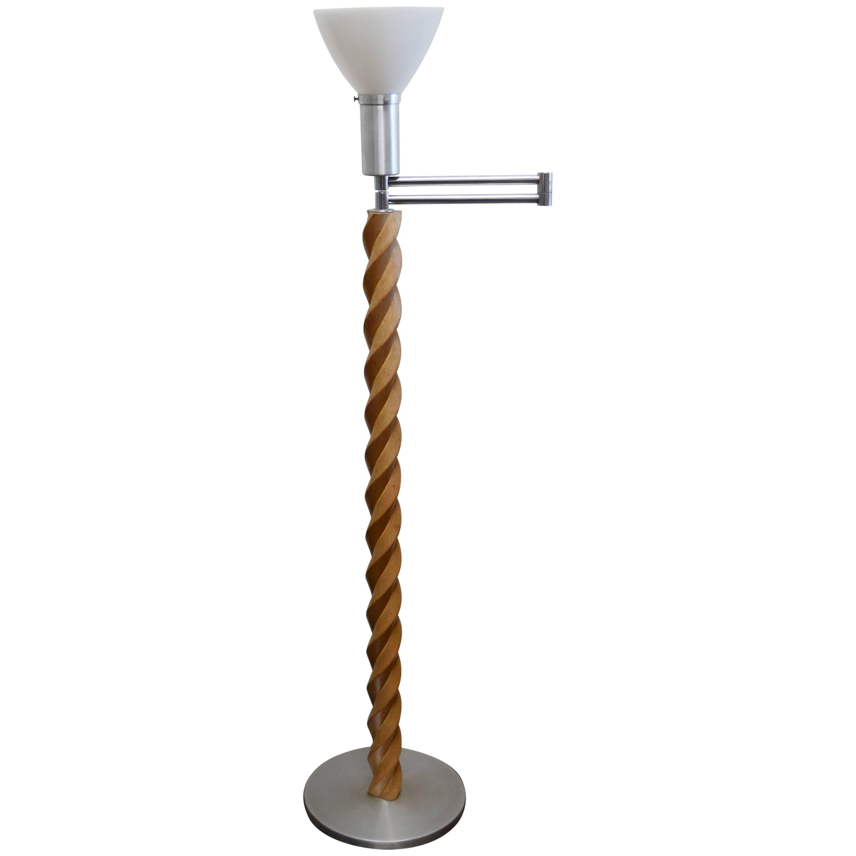 Oak and Aluminum Floor Lamp Attributed to Russel Wright For Sale