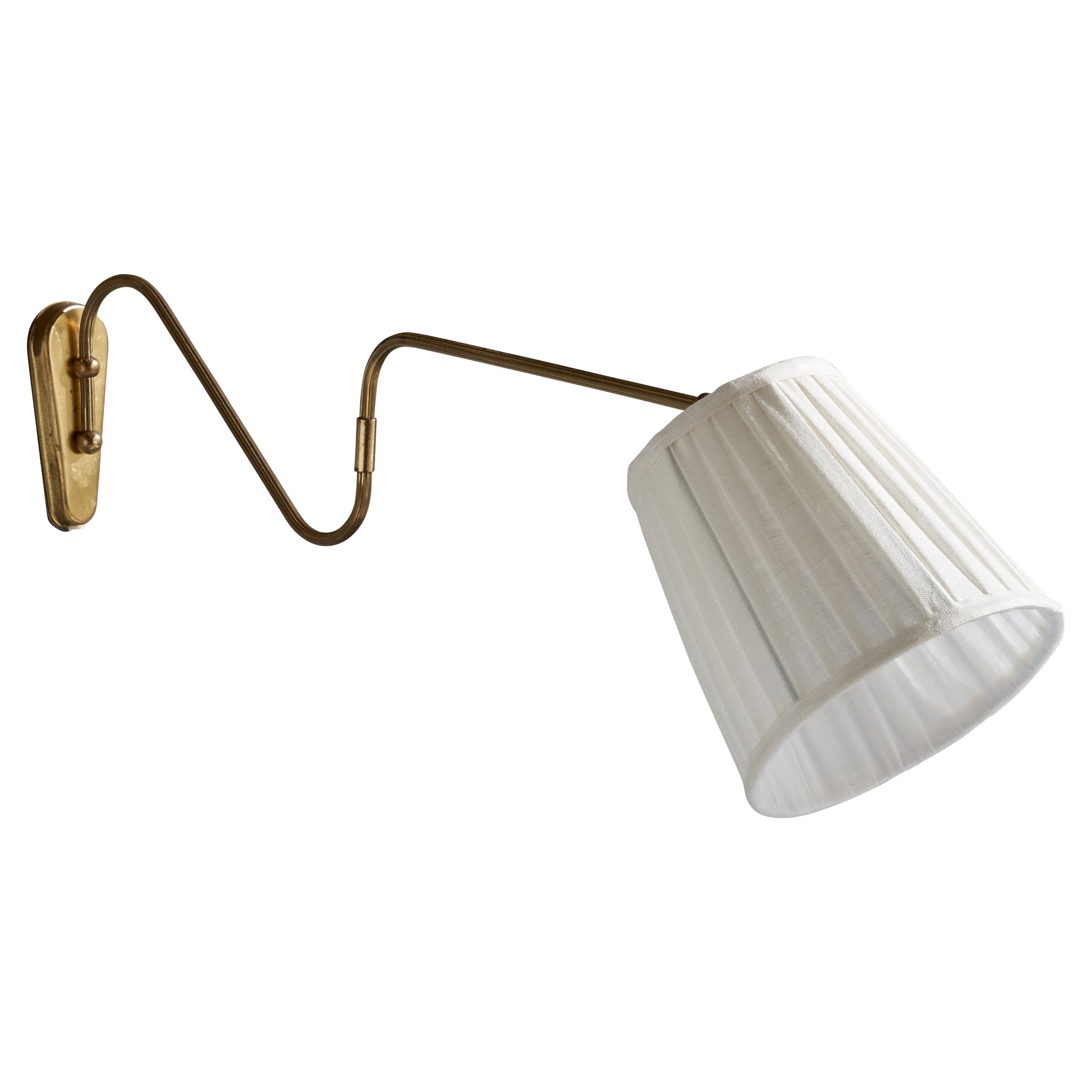 Danish Designer, Wall Light, Brass, Fabric, Denmark, 1940s