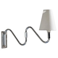Danish Designer, Wall Light, Chrome, Fabric, Denmark, 1930s