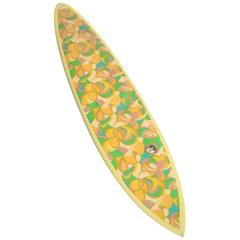Yellow Green Floral Rounded Pintail Surfboard, Late 1960