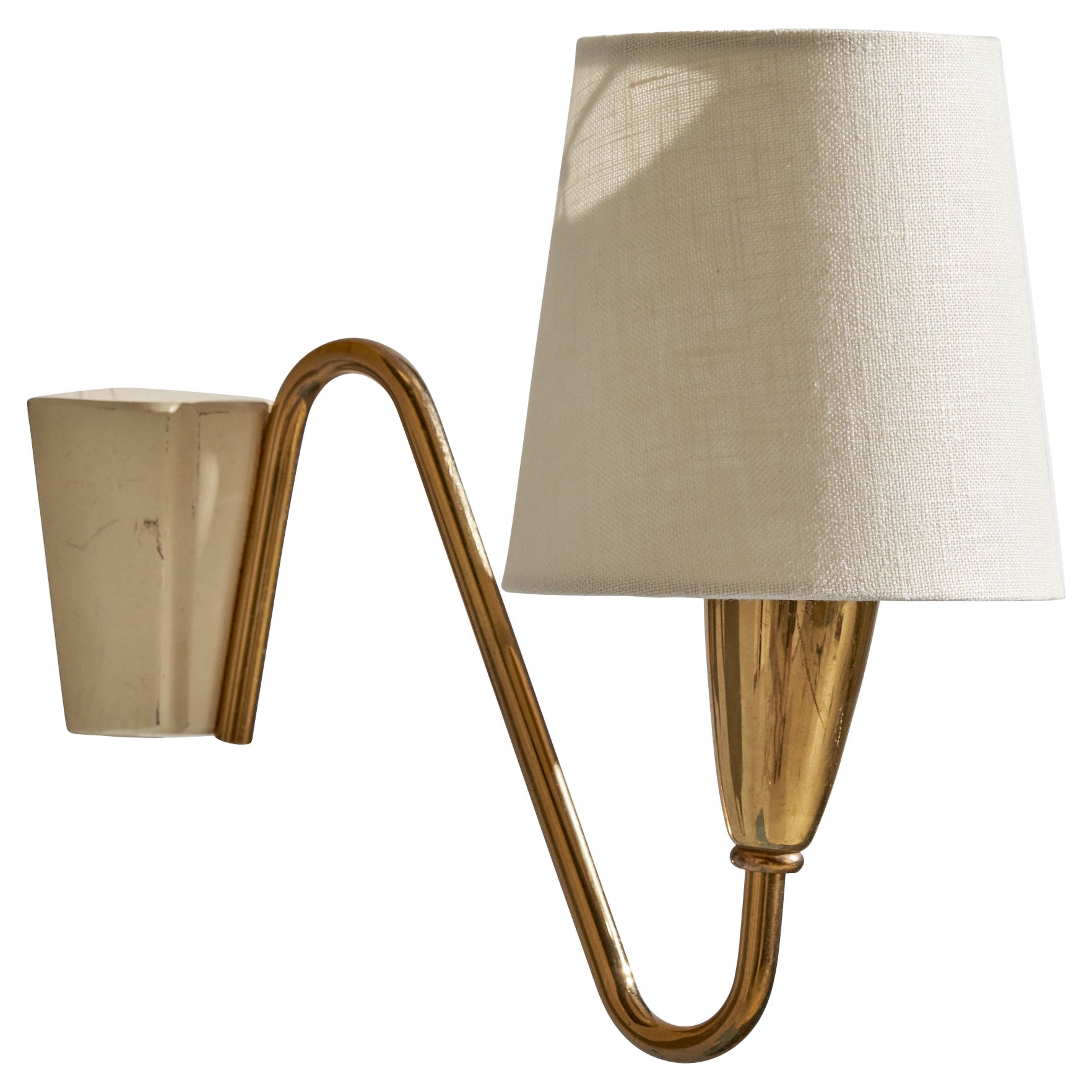 German Designer, Wall Light, Brass, Metal, Fabric, Germany 1950s For Sale