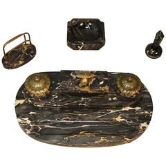 Grand Marble and Bronze Five-Piece Marble Desk Set