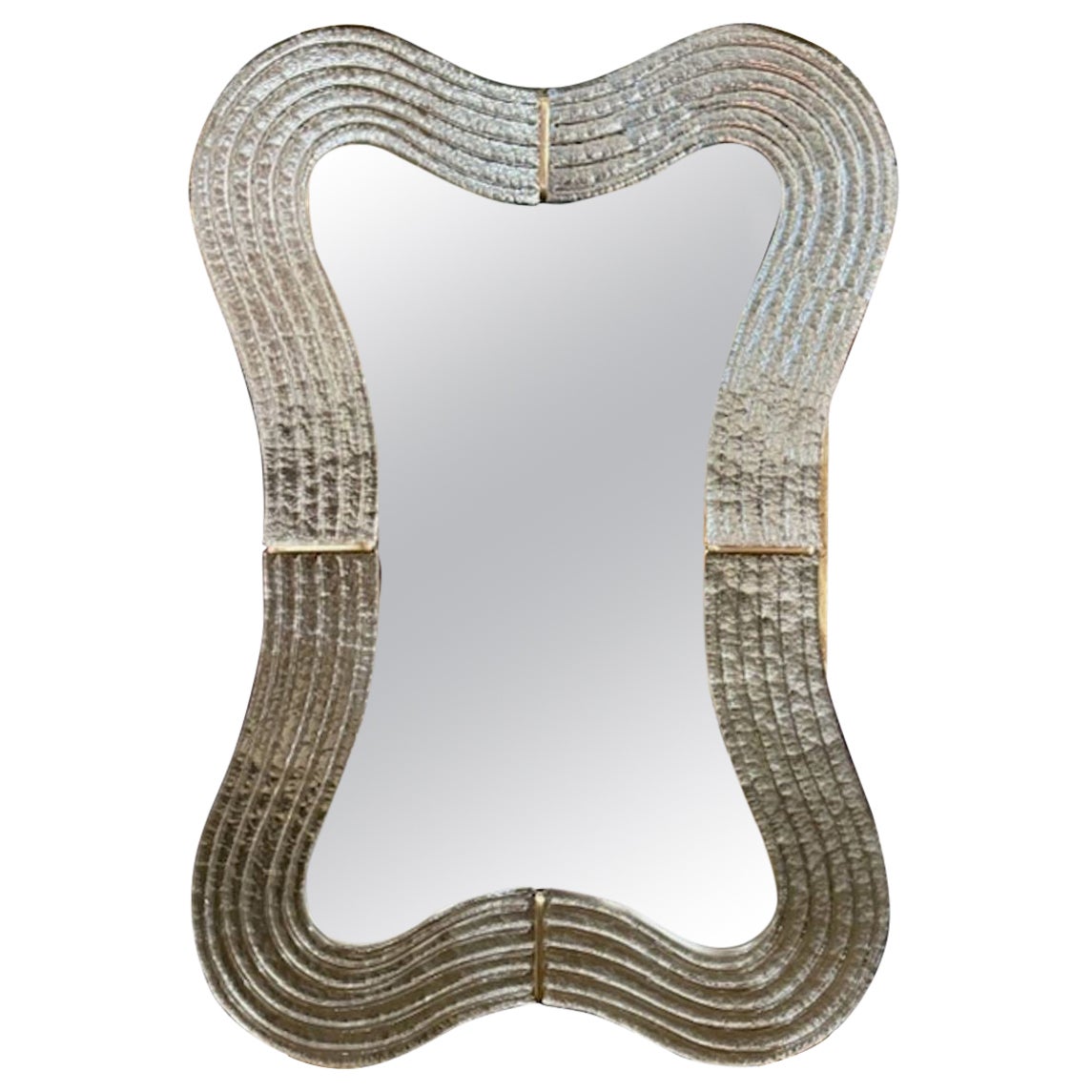 Miroir de Murano moderne en verre de vague argenté
