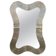 Modern Silver Wave Glass Murano Mirror