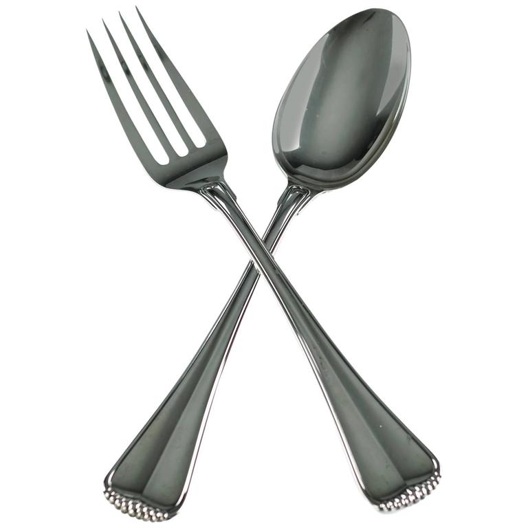 Buccellati Sterling Silver 'Milano' Serving Fork and Spoon For Sale at 1stdibs