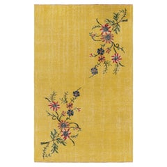 Vintage Zeki Müren Rug in Gold with Colorful Floral Pattern from Rug & Kilim