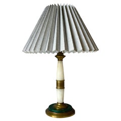French 1940s Marble, Brass Table Lamp with Linen Shade