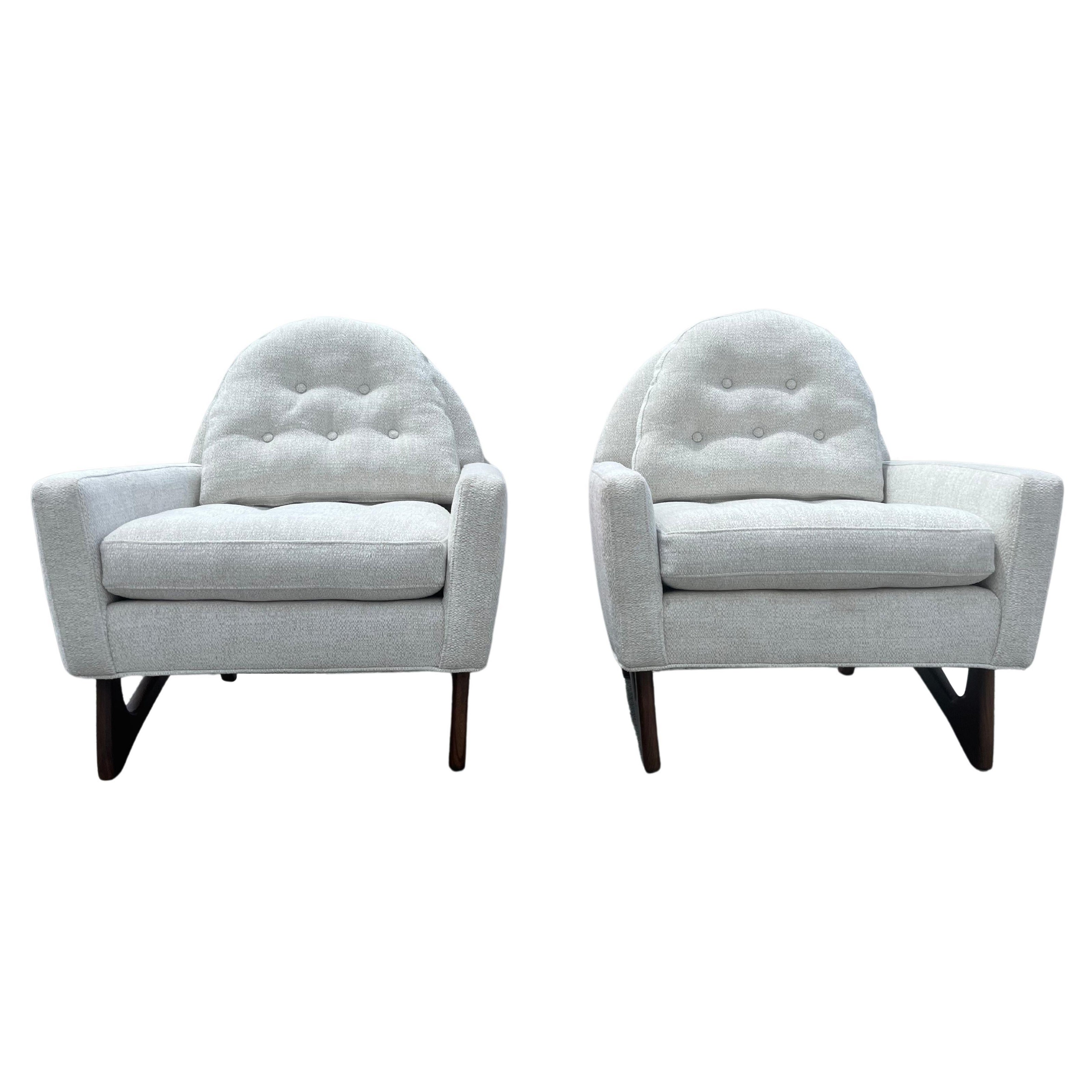 Pair of Mid Century Lounge Chairs Attributed to Adrian Pearsall, Fabric, Walnut