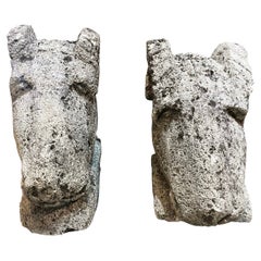 Pair Of Gothic Period French Stone Rams Heads