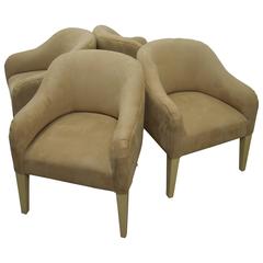 Spectacular Set of Four Steve Chase Lamb Suede Bucket Chairs