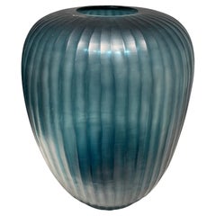 Deep Blue Tall Vertical Rib Vase, Romania, Contemporary