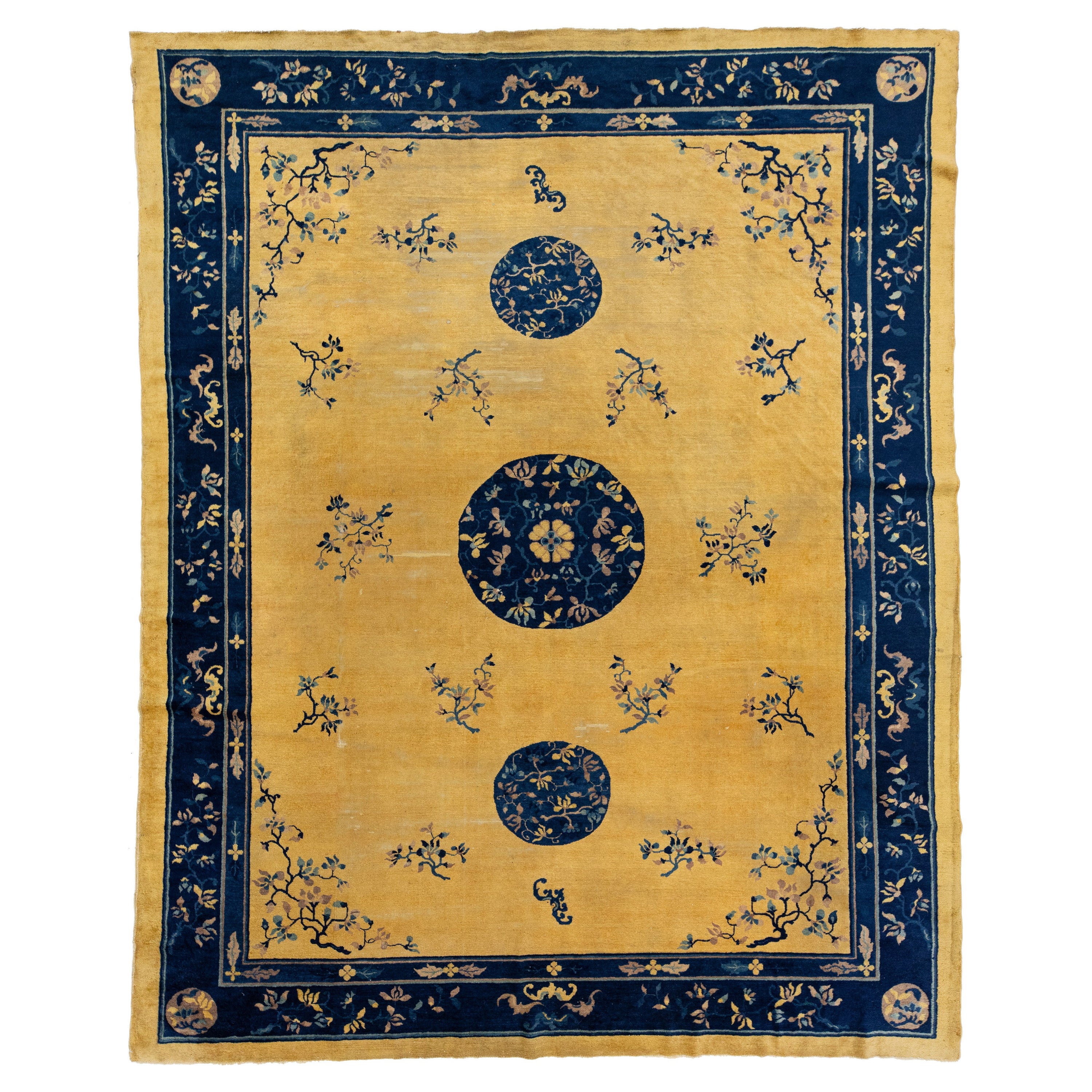 1920s Antiguo Pekín Diseñado Alfombra De Lana China Hecha A Mano En Golderod Color