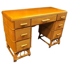 Restored Gabriella Crespi Style Pencil Reed Rattan Desk w/ Birch Top