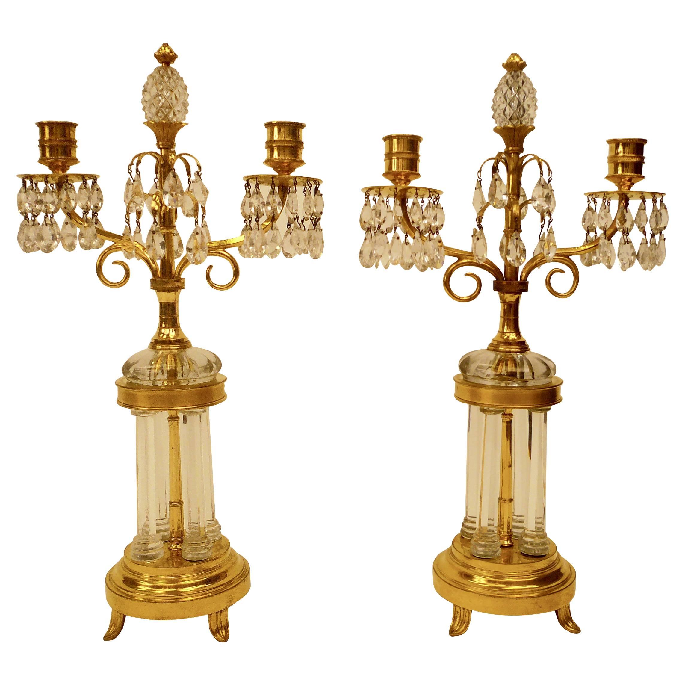 Pair of Gilt Bronze and Cut Crystal Candelabra, Attributed to William Parker For Sale