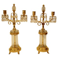 Pair of Gilt Bronze and Cut Crystal Candelabra, Attributed to William Parker