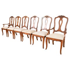 French Provincial Carved Maple Dining Chairs, Set of Six