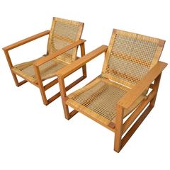 Børge Mogensen Pair of Oak and Cane Lounge Chairs, Model 2254