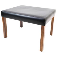 Stool Made In Black Leather With Rosewood Legs, Danish Design From 1960s
