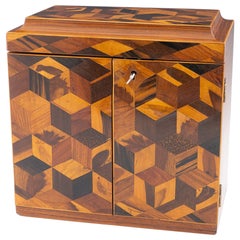 Antique Tunbridge Ware Sewing Cabinet with Cubework c1840