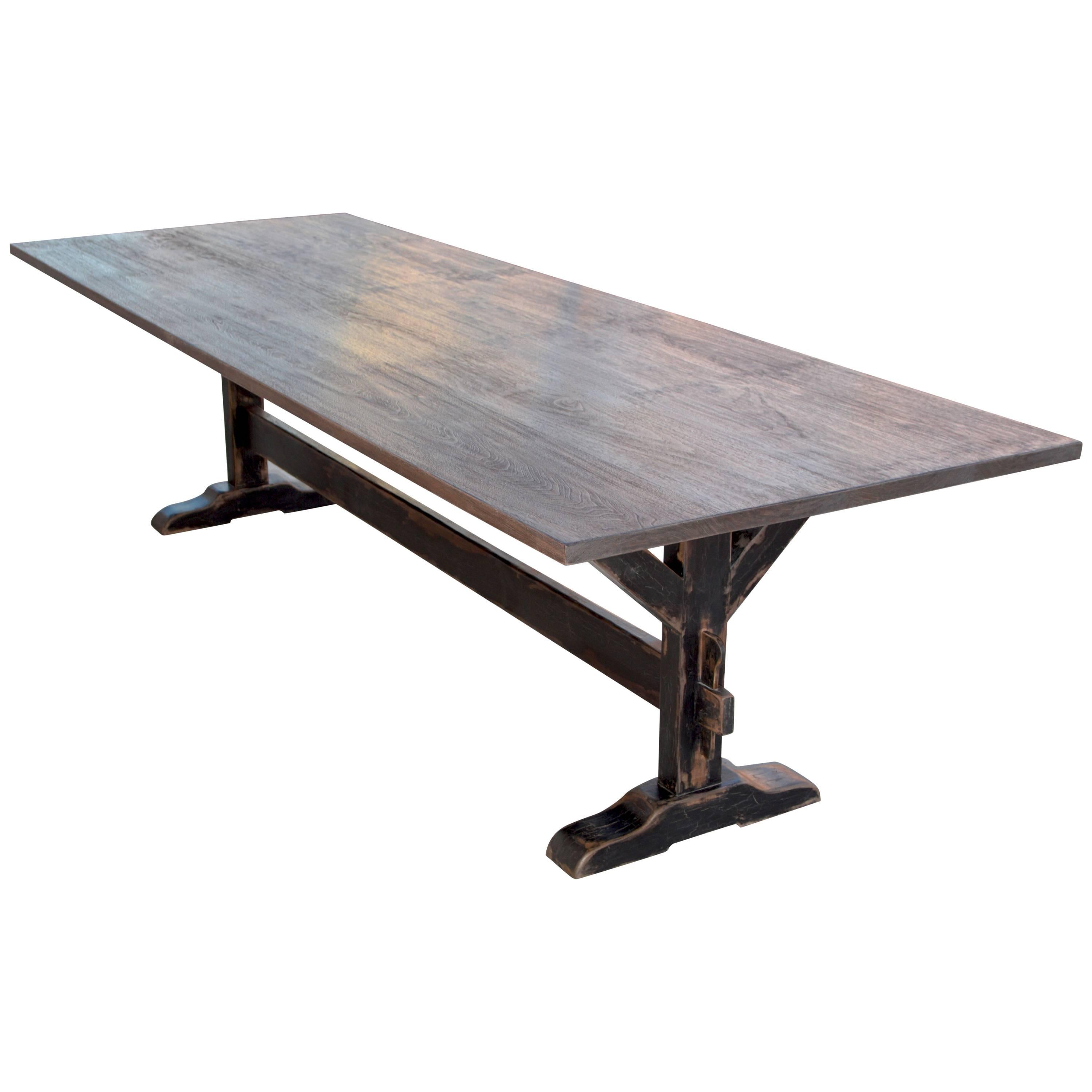 Trestle Table in Solid Walnut, Built to Order by Petersen Antiques For Sale
