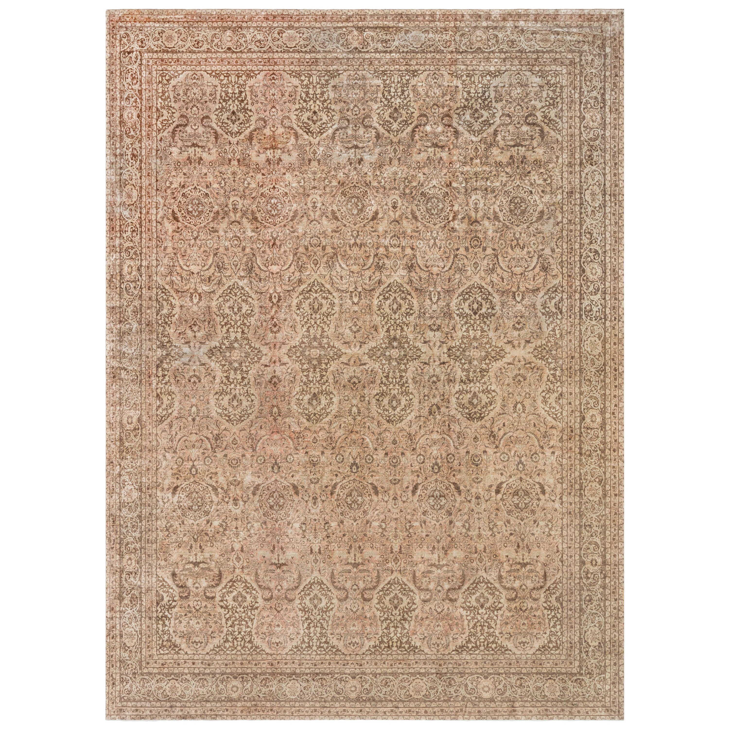 Doris Leslie Blau Tappeto persiano Tabriz vintage in lana marrone fatto a mano