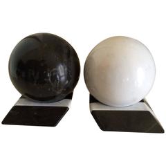 Pair of Black and White Marble Sphere Bookends