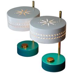 Mid-Century Pair of Teal Green Mathieu Matégot 1950s Bedside Table Lamps 8