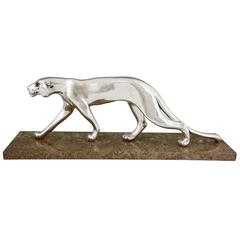 French Art Deco Silvered Panther Sculpture by M. Font, 1930