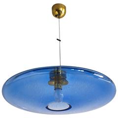 Blue Glass Pendant in the Manner of Fontana Arte