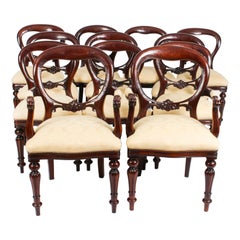 Ensemble vintage de 12 chaises de salle à manger néo- victoriennes à dossier ballon 20ème siècle