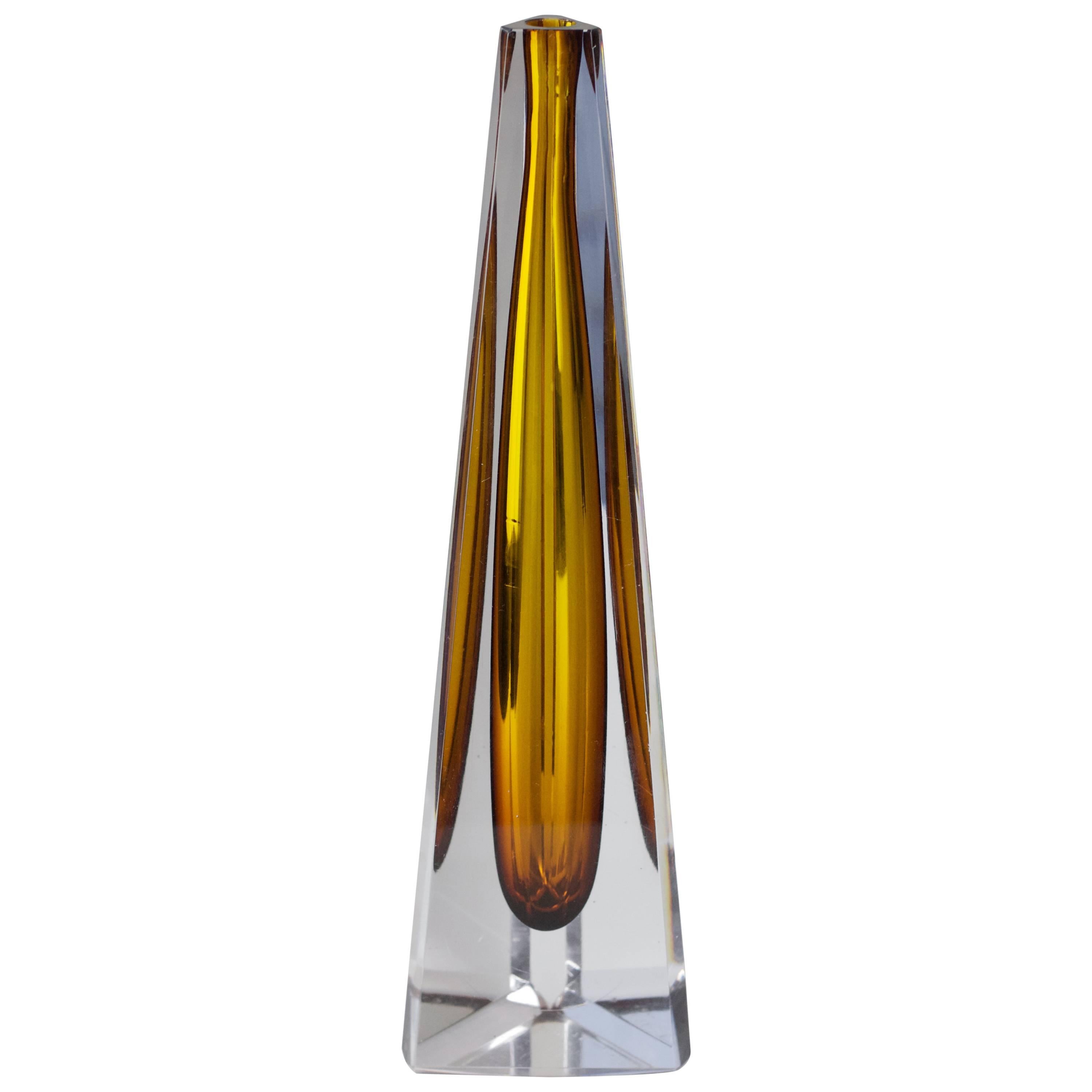 Tall 1950s Faceted Sommerso Vase Signed by Vicke Lindstrand for Kosta Glass