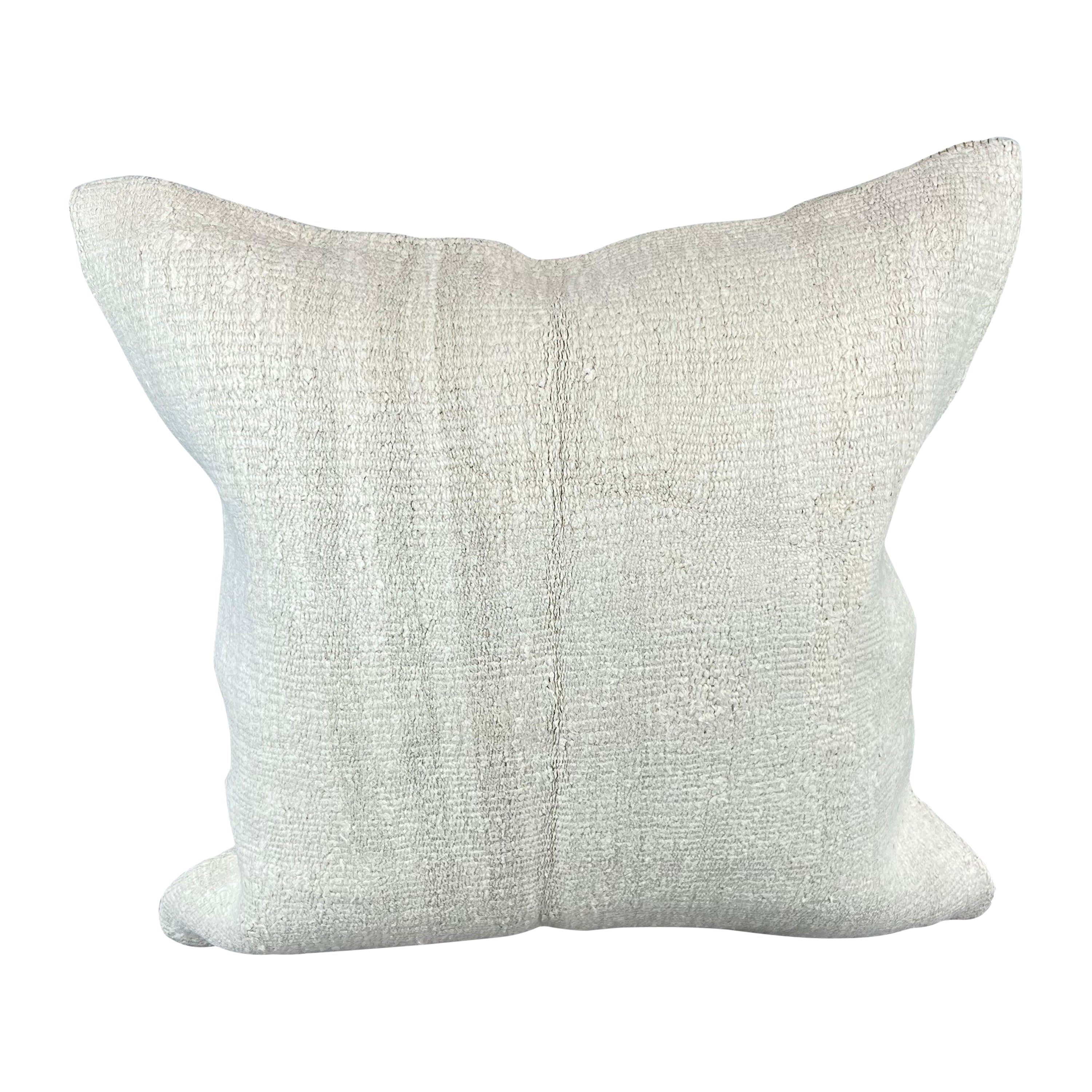 20 x 20 Hemp Turkish Cushion Natural Grayish White Pillow Cushion Cover #6597 For Sale