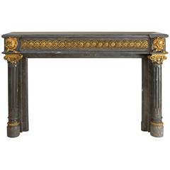 Louis XVI Style Blue Turquin Marble Fireplace with Gilded Bronze, 18th Century