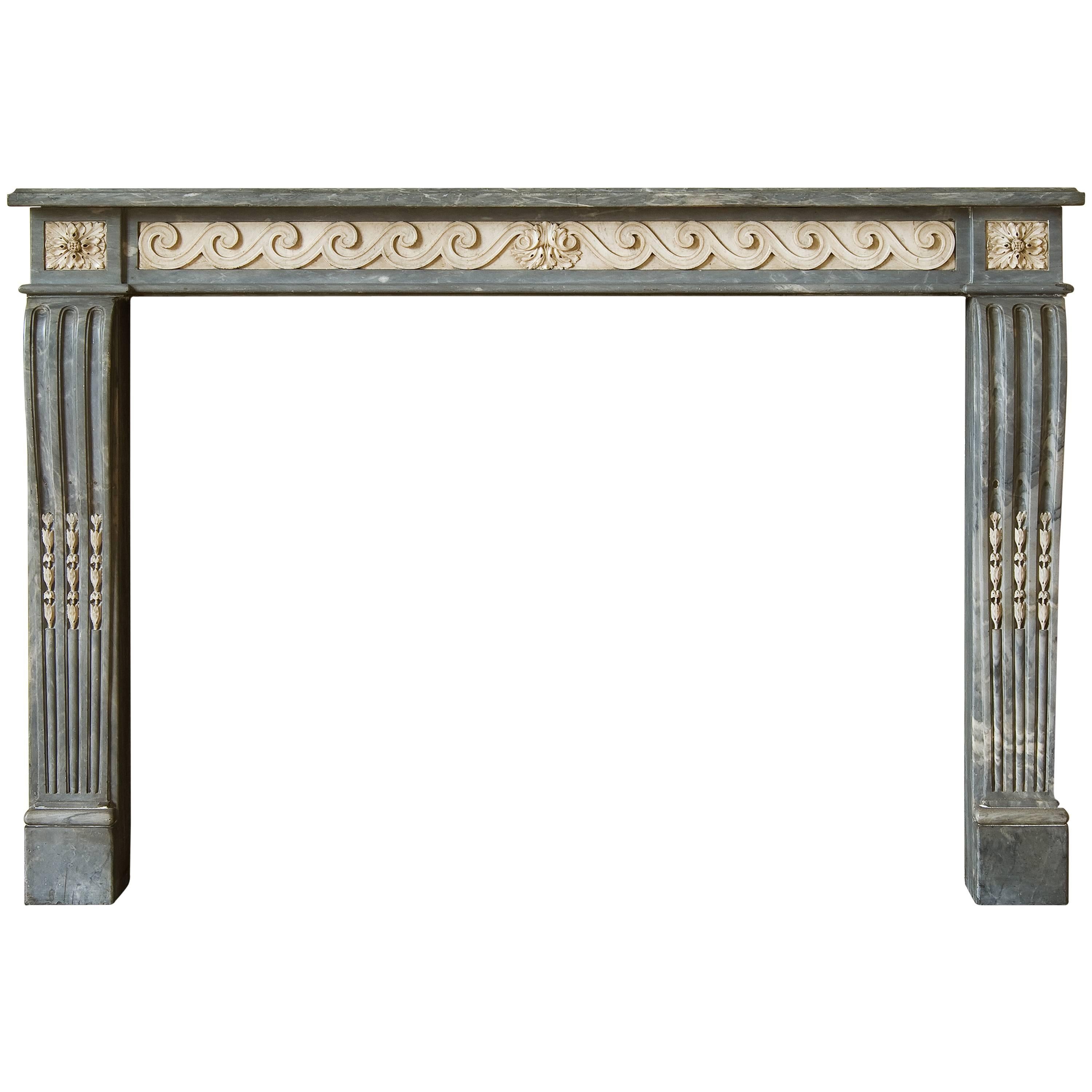 Louis XVI Period White and Blue Turquin Marble Fireplace, 18th Century