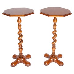 Vintage Pair Queen Anne style Walnut Lamp Tables
