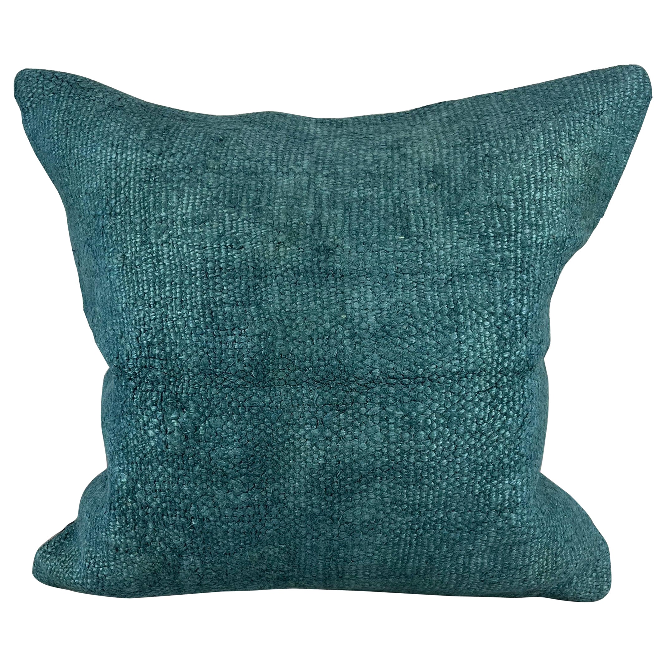 20 x 20 Hemp Pillow Turkish Cushion Natural Blue Pillow Cushion Cover #6426 For Sale