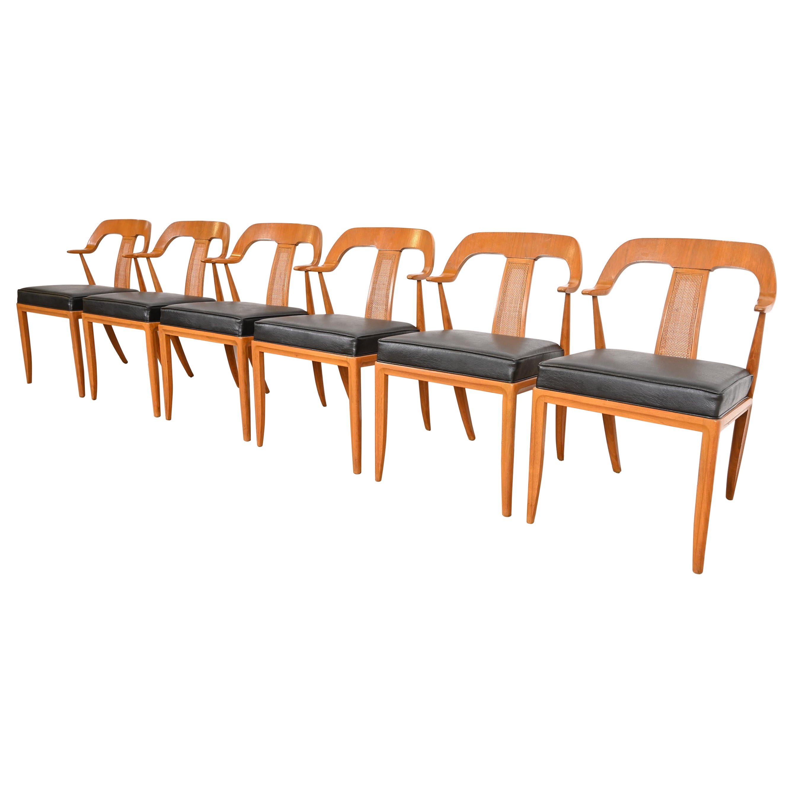 Tomlinson Sophisticate Mid-Century Modern Walnut and Cane Dining Armchairs