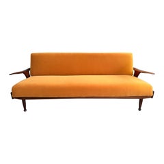 Mid Century Modern Teak and Velvet Sofa Bed by Greaves and Thomas