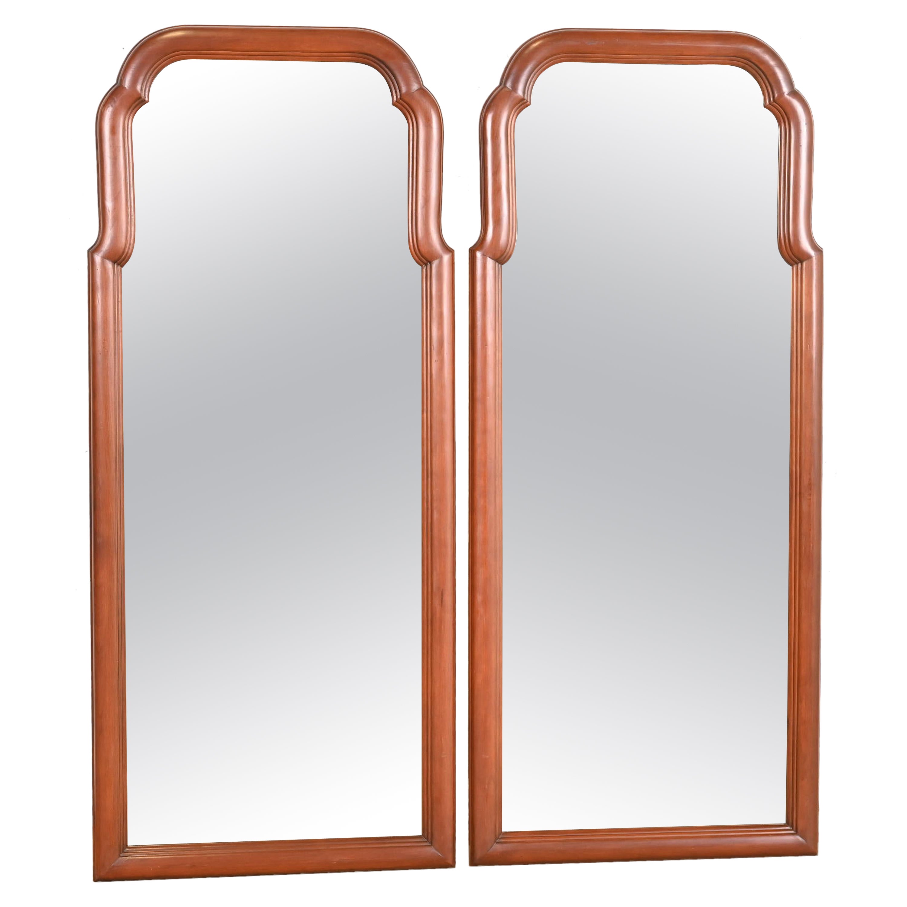 Henkel Harris Carved Solid Cherry Wood Framed Tall Wall Mirrors, Pair