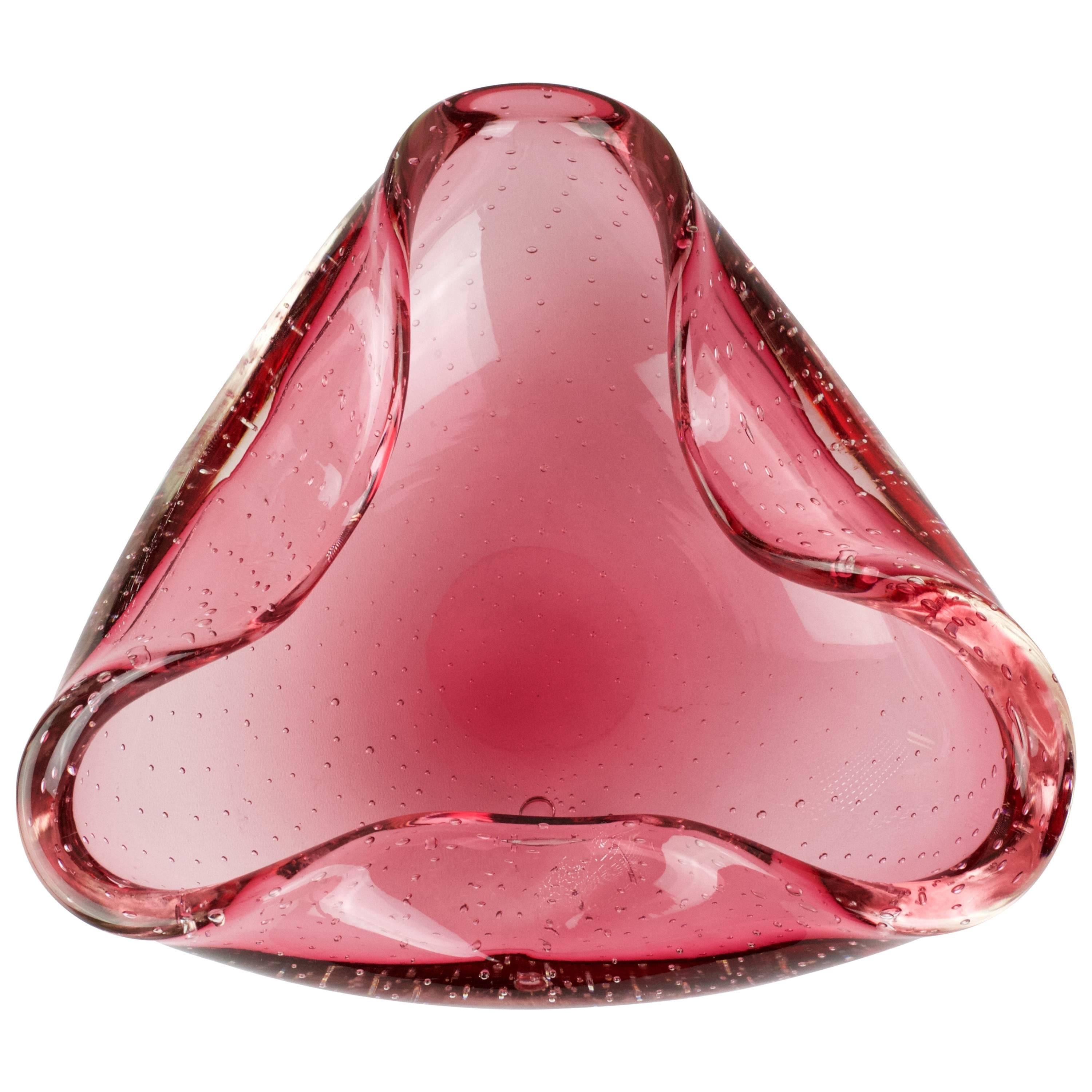Large 1950s Pink Murano Bubble Glass Bowl Attributed to Carlo Scarpa for Venini