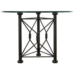 Table à manger de jardin ronde sur piédestal en fer et verre