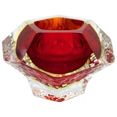 Textured and Faceted Murano 'Sommerso' Small Glass Bowl by Mandruzzato