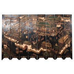 Chinese Export Eight Panel Coromandel Screen Han Palace